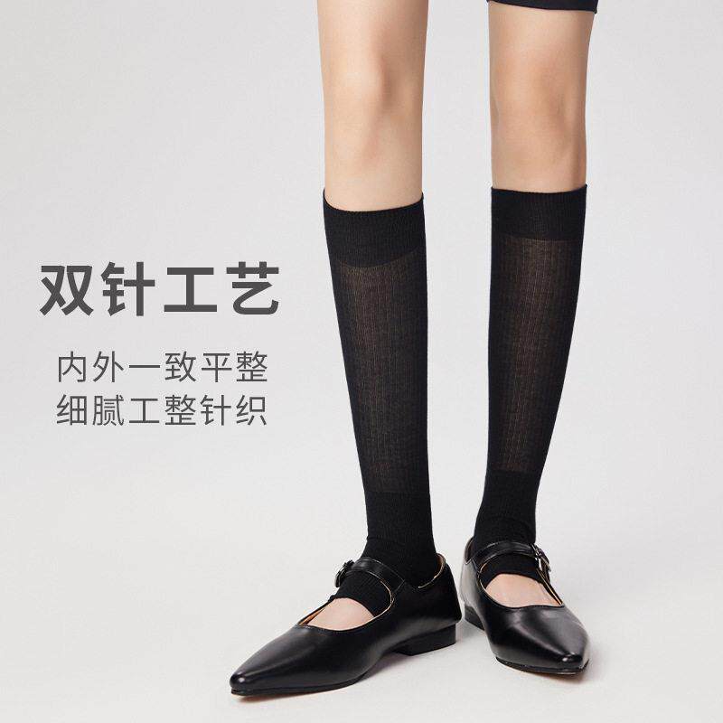 日韩时尚潮流纯色棉柔软美腿薄款压力双针踩脚辣妹女士袜套