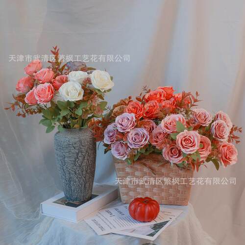 墙仿FF002真头玫瑰花花束绢花假仿真花婚庆酒店花布置装饰婚多礼