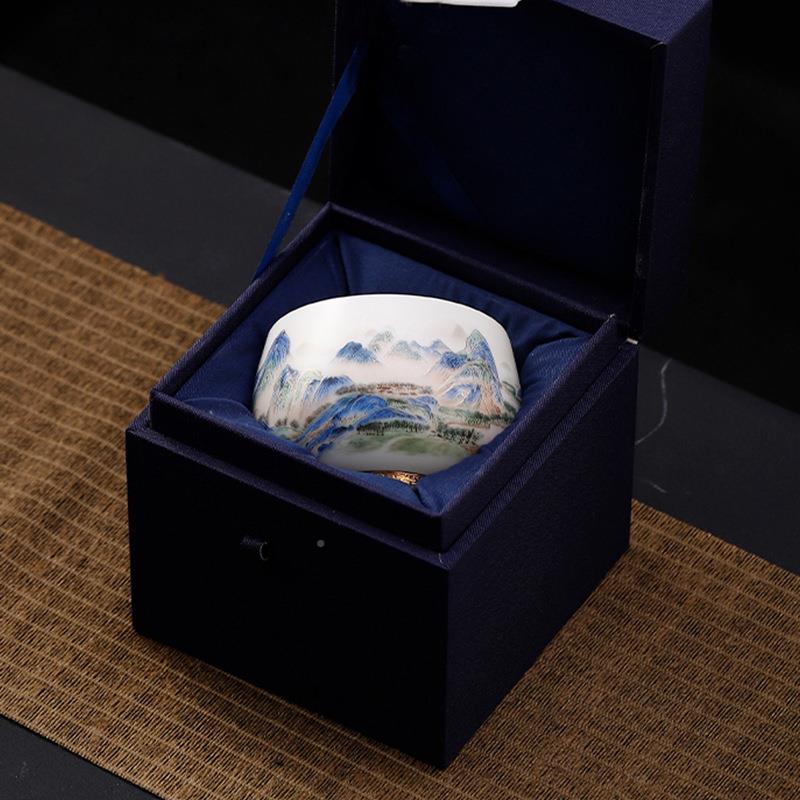 描金人千瓷里羊江山杯茶杯罗汉盏脂玉ot-22-95主杯高端礼盒陶瓷个