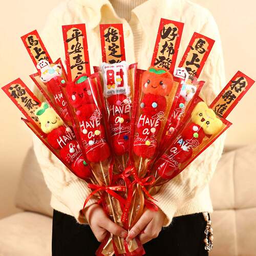 2026马年毛绒糖葫芦新年装饰品元旦拍照道具过年春节氛围布置摆件