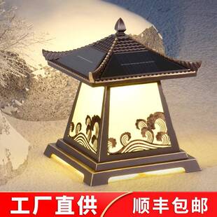 复古太阳能草坪灯庭院景观灯花园别墅户外防水新中式柱头灯草地灯