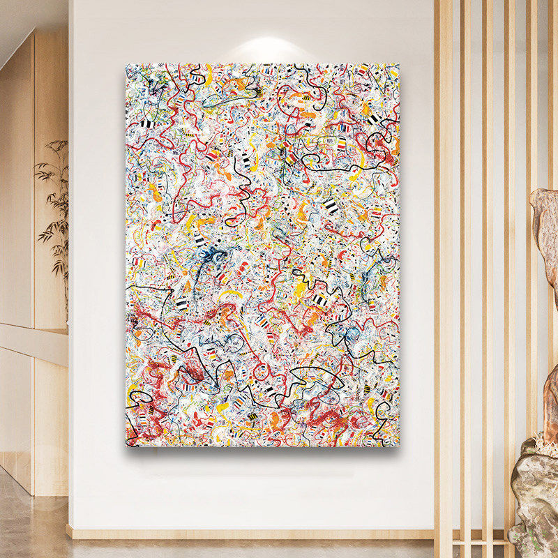 波洛克艺术装饰画客厅纯手绘油画玄关壁画抽象彩色挂画网红肌理画