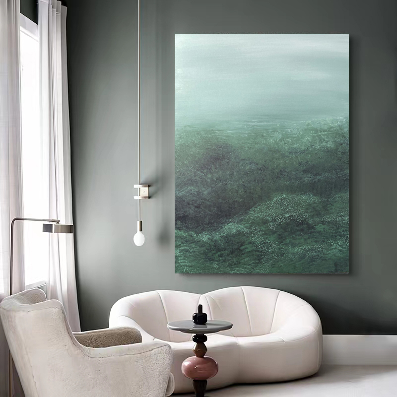 手工丙烯画绿色迷雾森林玄关装饰画肌理手绘油画森系客厅挂画意式图片