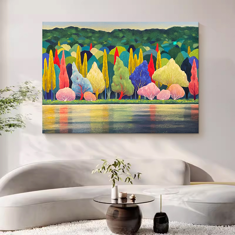 马蒂斯纯手绘油画森林客厅装饰画艺术感横版主卧床头高端丙烯挂画图片