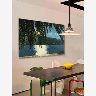 《湖光绿荫》现代奶油风格质感手绘油画客厅装饰画入口壁龛艺术挂