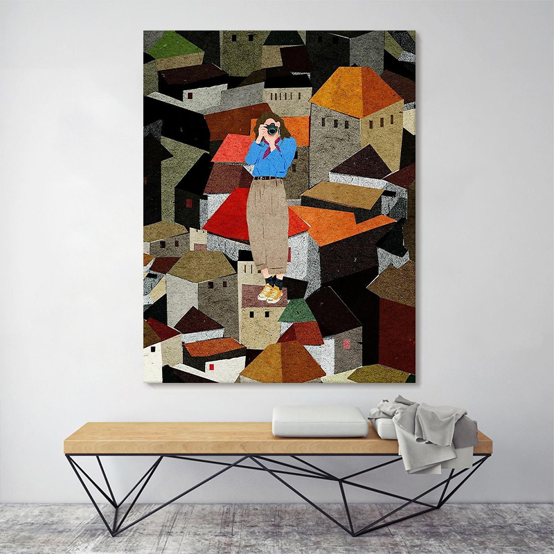 小众艺术建筑风景装饰画 画卡通人物手绘油画 画客厅玄关抽象高级图片