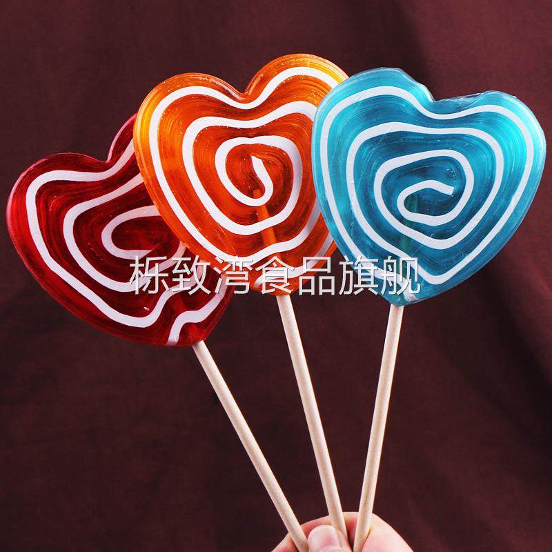 新款80克透明心形日式波板棒棒糖多种水果味硬糖果零食大