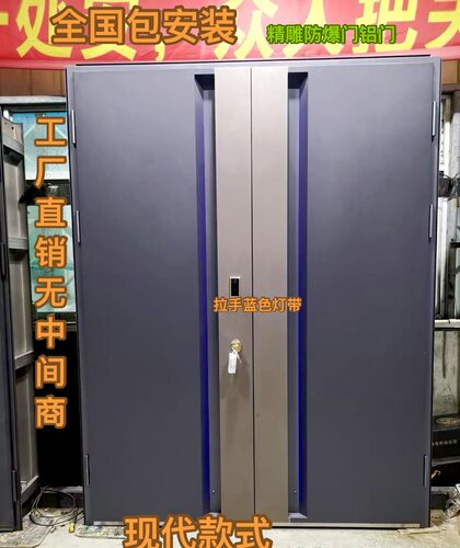 高端铸铝防爆门灯带拉手款简单高端铝门铸铝防爆门自建房别墅大门