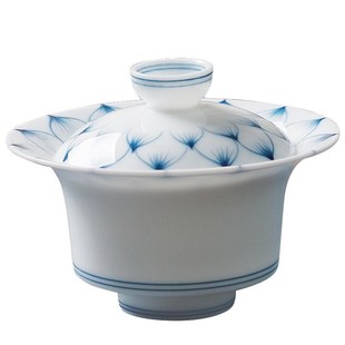 棉小城手工彩绘二才莲花盖碗茶杯功夫茶具家用会客泡茶轻奢伴手礼