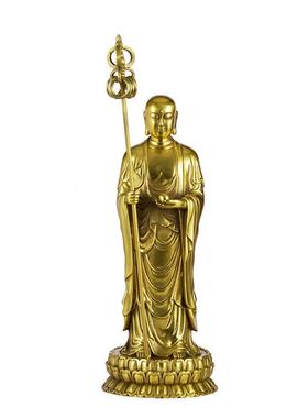 纯黄铜藏王件客摆厅家居饰品佛像地藏王菩萨中121式室办公饰品地