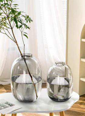 简约大肚龟背花竹养玻璃瓶YMG摆件透明水雪柳马醉木鲜花客花厅插