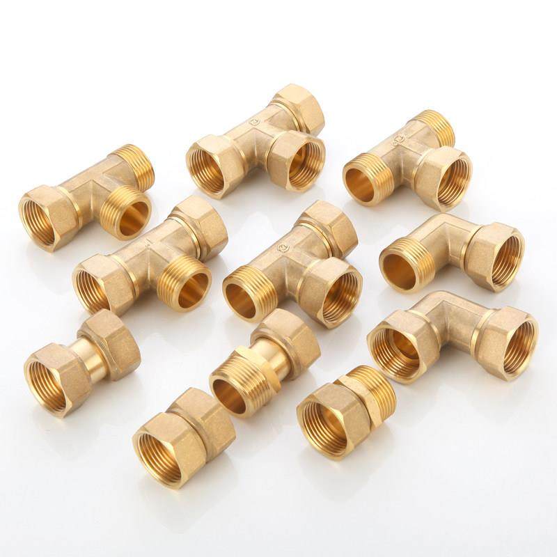 全铜1寸活接三通配内丝活接弯头直水接热器/一进二出水管接头外件