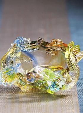 龙戏珠琉璃厅宝双盆摆件风聚水招财办公室RLV客摆聚财放朋友送礼