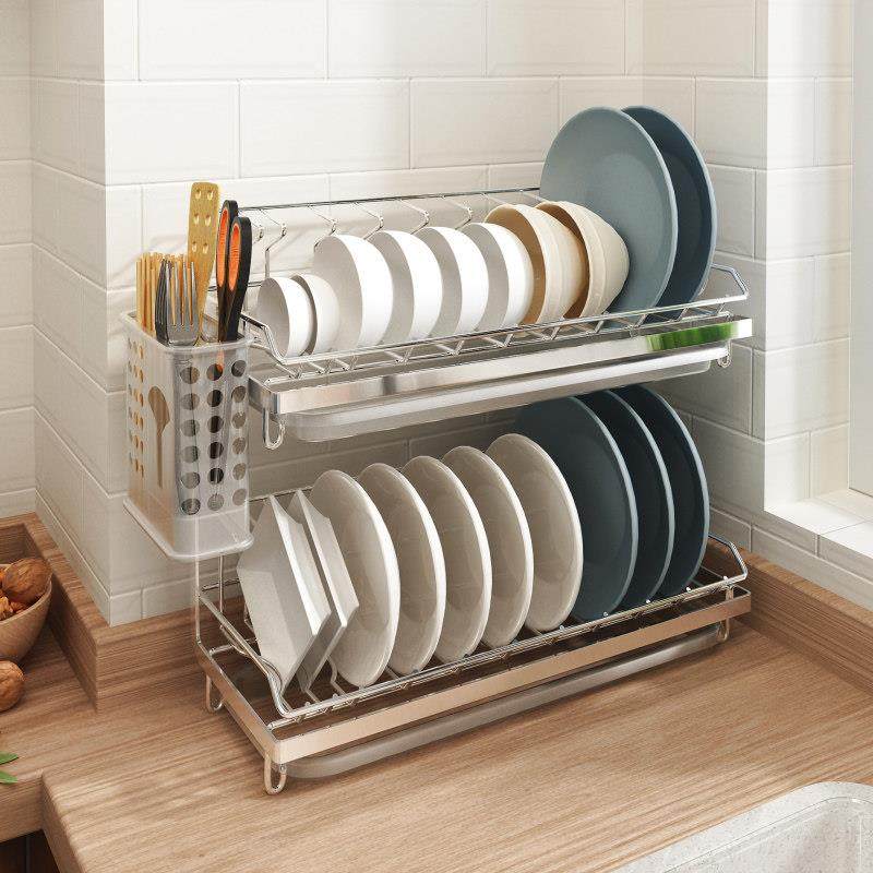 304不锈钢碗架沥水双层碗物碟架家304不锈架用厨房置架面碗盘收纳