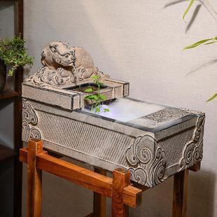 貔貅财流水摆客件招新中式 家器居风水鱼缸厅桌面加DBP湿循环水景