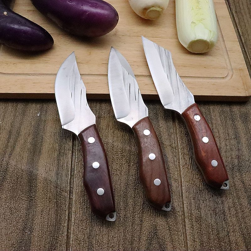 不锈钢小刀户外割肉刀野外求生战术刀具实木手柄带皮套割手把肉刀