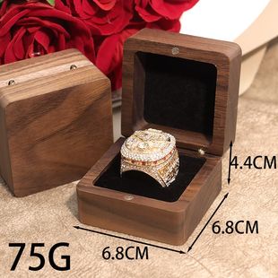 加宽加高戒指首饰收纳盒黑胡桃扳指玉戒指盒项链礼品包装盒