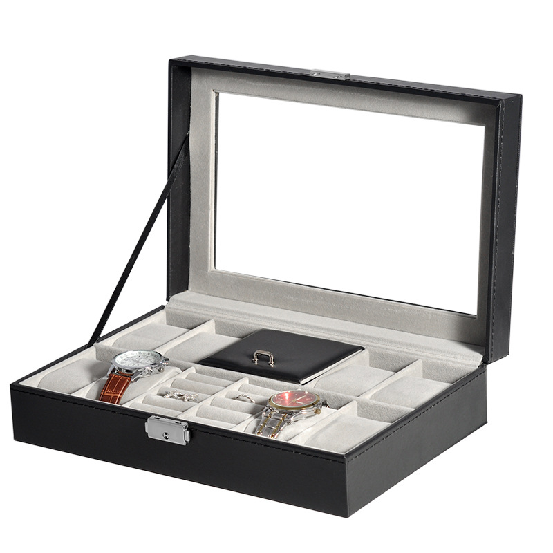 手表盒首饰盒黑色PU皮革手表盒子戒指项链饰品首饰珠宝收纳盒定制