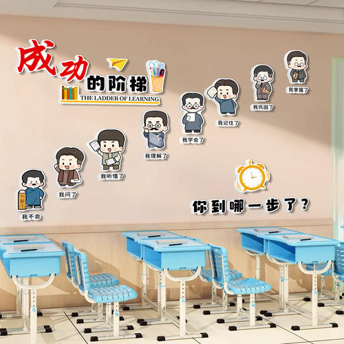 教室布置墙面装饰班级文化墙励志标语托管K班布置学习的阶梯墙贴