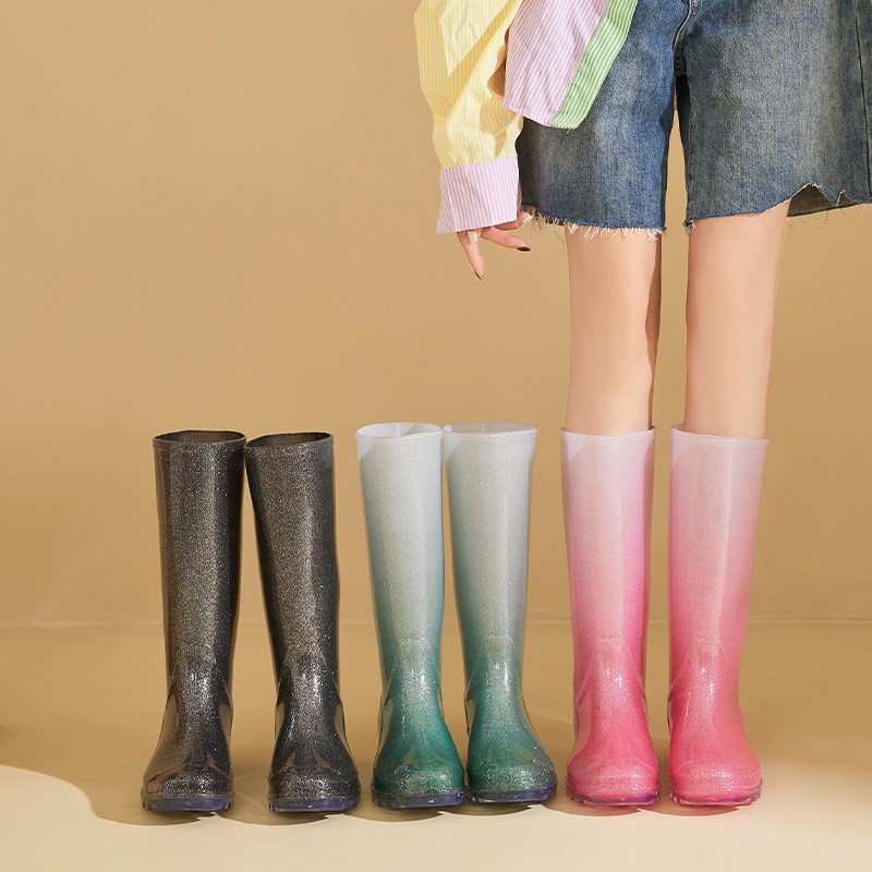 低跟时尚长筒雨靴女款防滑高筒水B鞋厨房pvc女士雨鞋高帮女软胶鞋