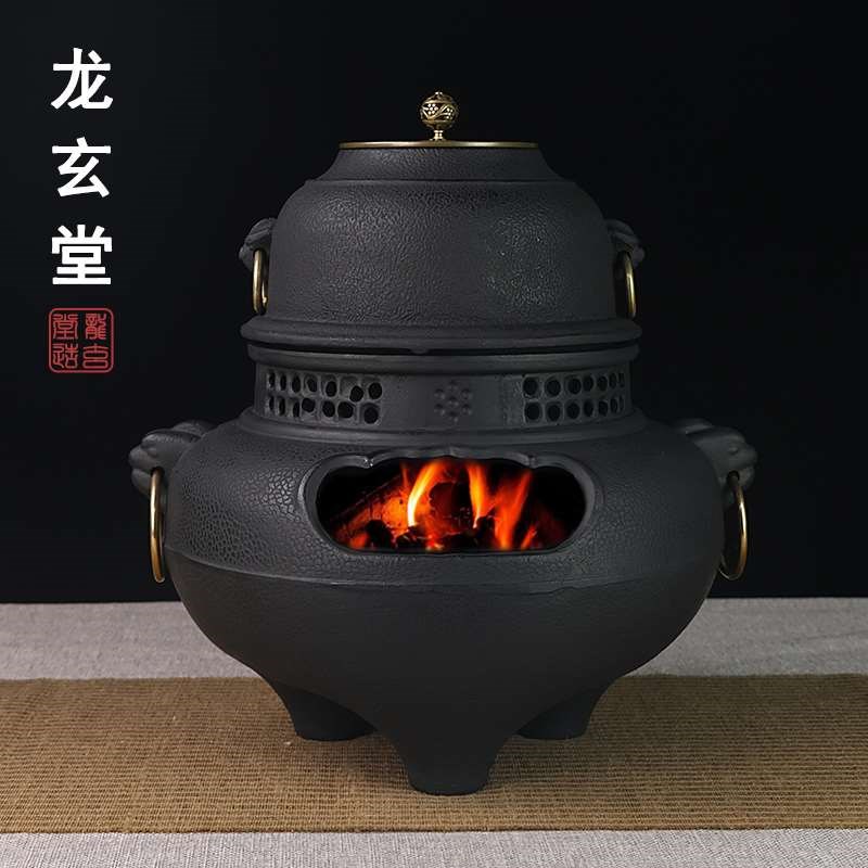 鬼面风炉铸铁壶h炭炉煮茶炉仿唐铜铁釜煮茶器碳炉室内取暖摆件茶