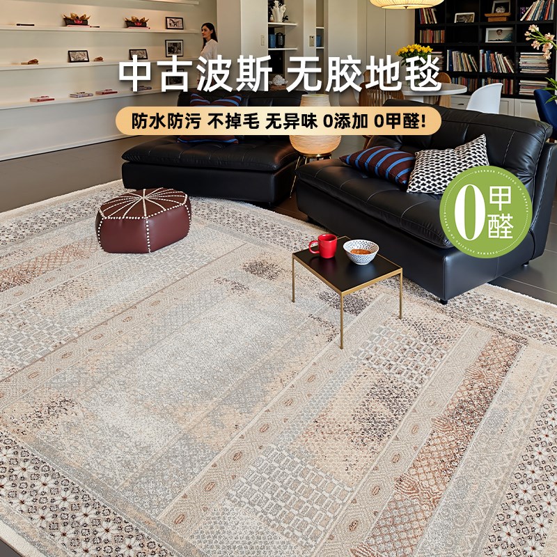 中古风地毯防水防污无胶无甲醛客厅D卧室高级感2025新款床边地毯