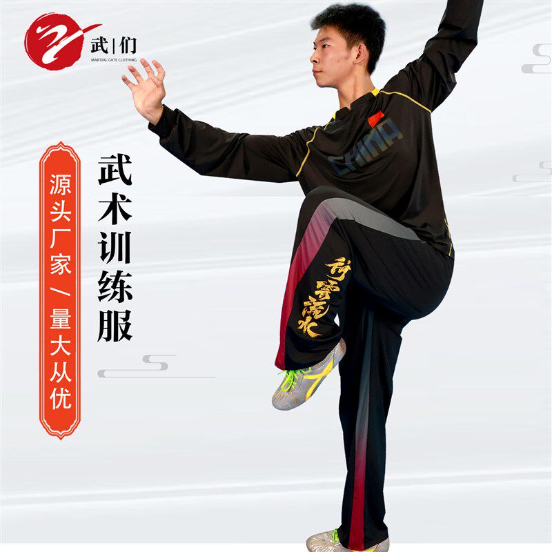 武术表演服新款i训练服练功服比赛专用T恤太极服男八段锦长袖