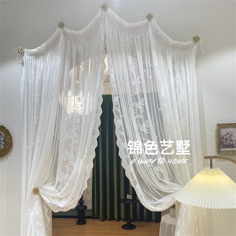 穹顶式纱帘法i式拱形门洞窗帘门帘蕾丝纱帘衣帽间帘