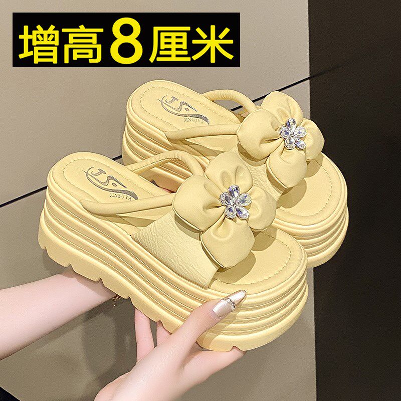 8cm松糕厚底凉拖鞋女夏外穿w2025新款绝美温柔仙女风花朵一字凉鞋
