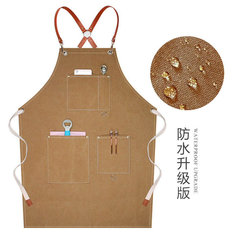 防水围裙a定制logo印字匠人木工坊绘画咖啡师牛仔帆布背带式工作