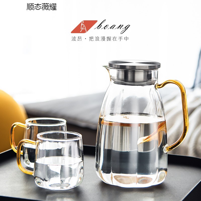 高颜值冷水壶玻璃耐高温大容w量凉白开水壶水杯透明冷泡凉茶壶扎