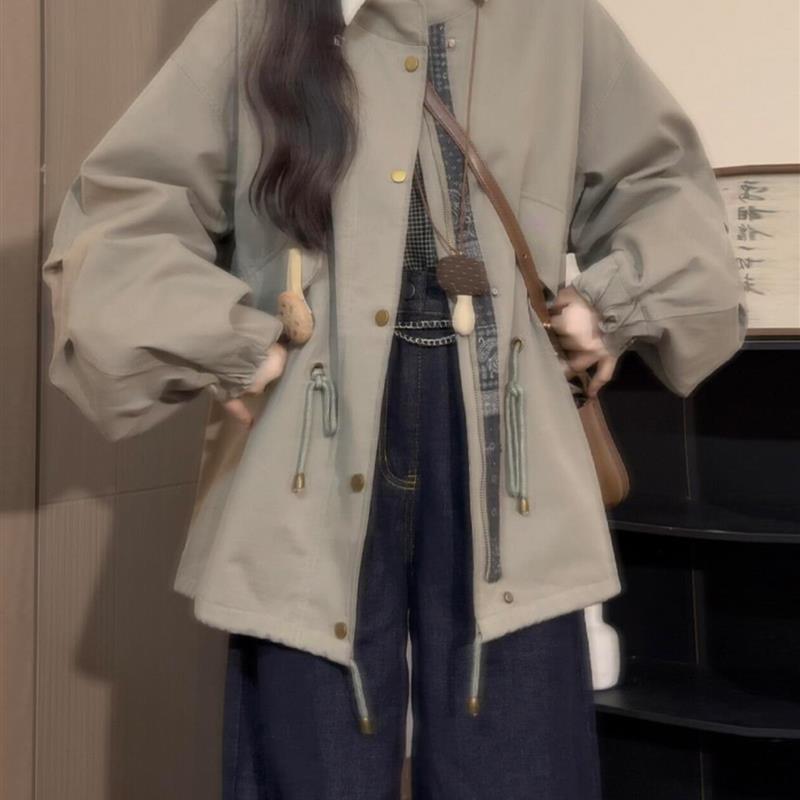 韩系舒适感抽绳立领外套女春秋季2025新款短款风衣夹克上衣潮百搭