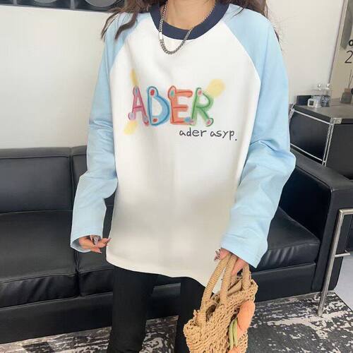 26 ader 撞色插肩袖t恤女秋季韩版甜酷卫衣长袖打底衫上衣