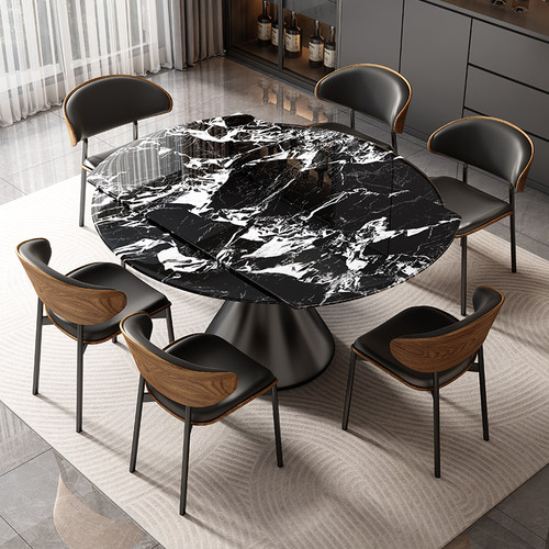 意式极简超晶石伸缩可变圆餐桌