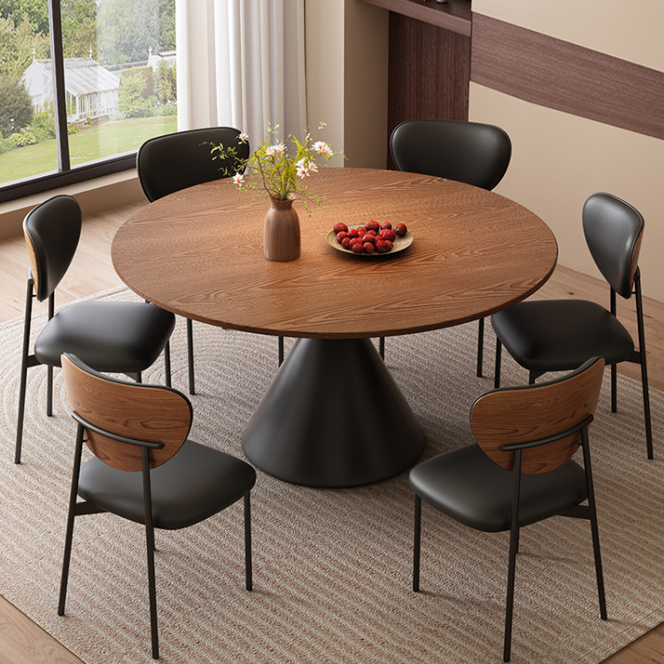 法式复古实木餐桌椅客厅圆桌中古风家用小户型带转盘圆形吃饭桌子