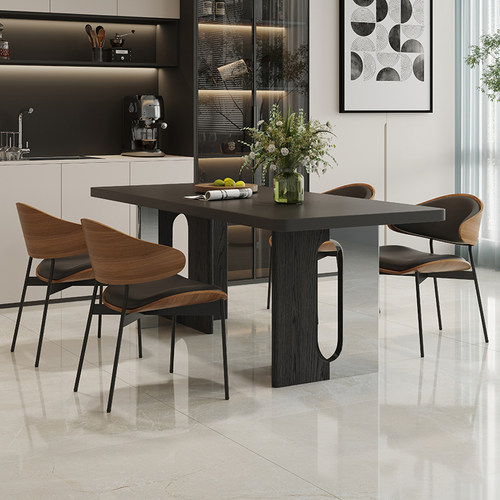 意式极简下挂岩板长方形餐桌椅