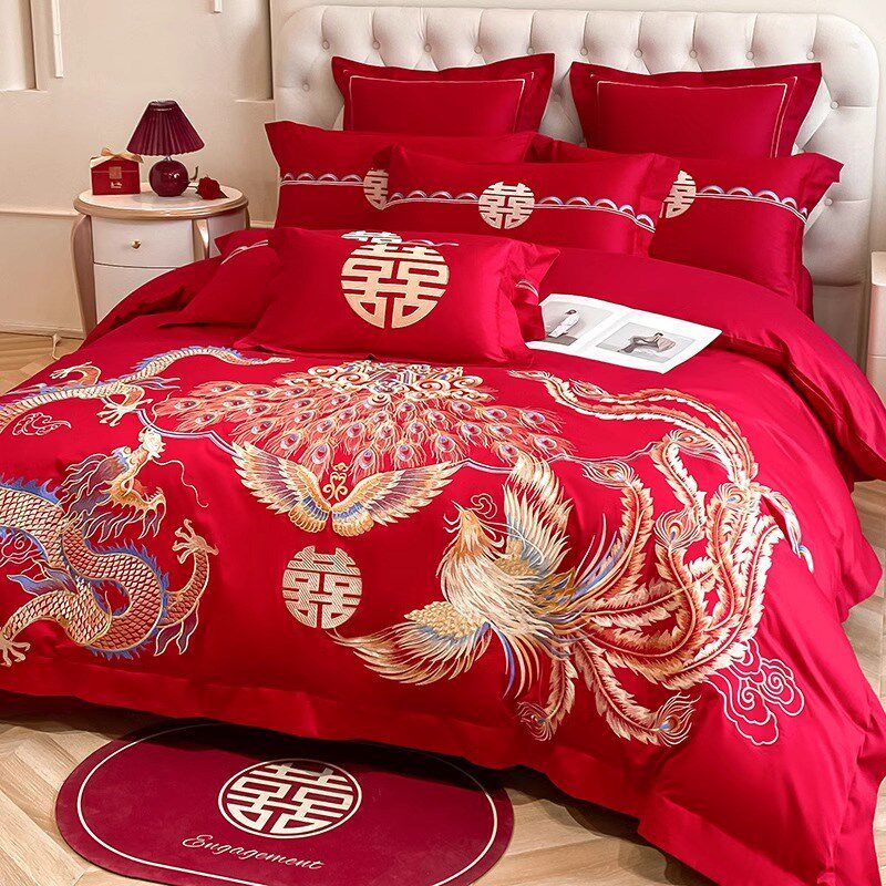 龙凤刺绣结婚四件套大红色A新婚被套婚庆床上用品婚房陪嫁,床上用品,婚庆床品套件,淘宝优惠券,粉丝福利购,淘宝优惠卷