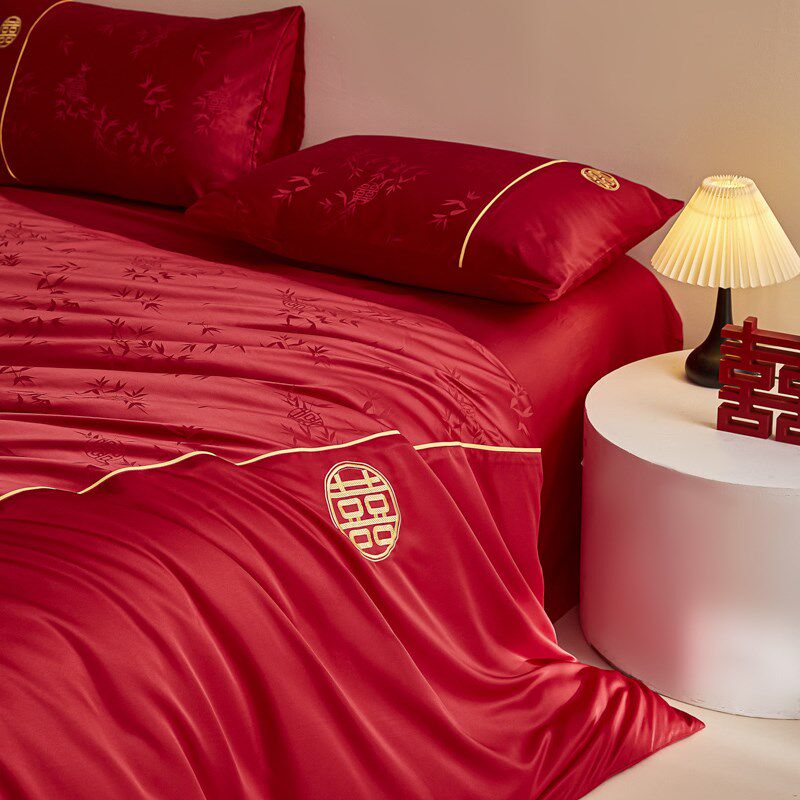 新中式提花e结婚四件套婚庆大红色被套新婚喜被罩床单床上用品,床上用品,婚庆床品套件,淘宝优惠券,粉丝福利购,淘宝优惠卷