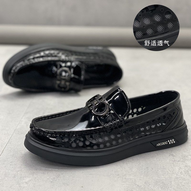 男打孔凉鞋漆皮镂空商务休闲亮面皮鞋夏季新款软底U懒人透气豆豆,流行男鞋,乐福鞋（豆豆鞋）,淘宝优惠券,粉丝福利购,淘宝优惠卷