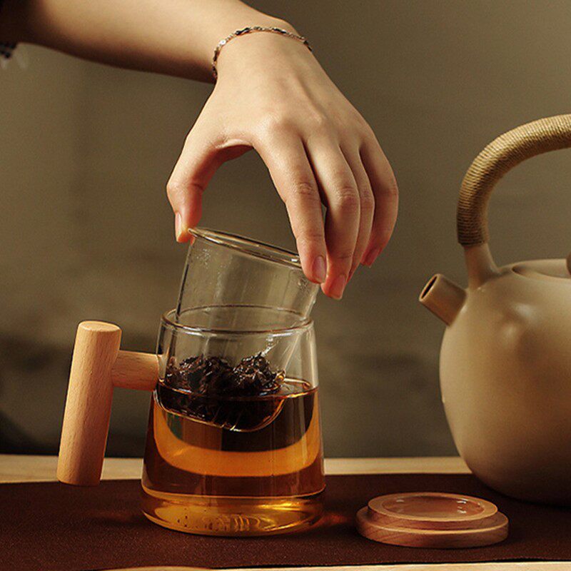 玻璃水杯办公室带盖女泡花茶杯简约清新便携大容S量功夫茶男办公