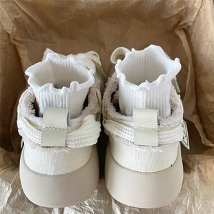 喜叔 丑萌小众厚底面包鞋女2024新款大头M帆布小白鞋运动休闲板鞋