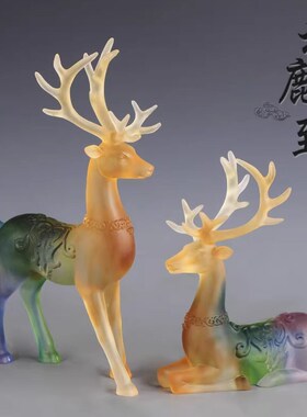 弗朗德办公室客厅玄关装饰琉璃梅C花鹿摆件店铺乔迁送礼开业礼品