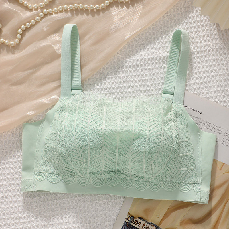 抹胸内衣女小胸聚拢收副乳中厚无钢圈绿色带裹胸式夏季.防走光文