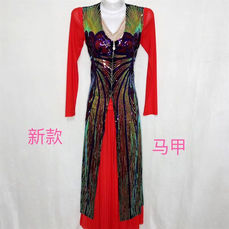 新疆女士新款马甲长马甲网纱舞蹈服P维吾尔族民族服装