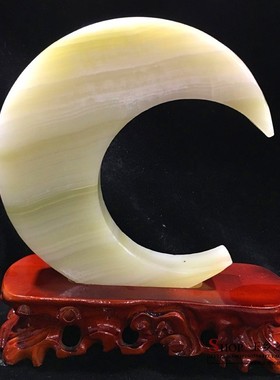 天然阿富c汗玉月亮摆件家居客厅玄关卧室办公室桌面装饰品礼品摆