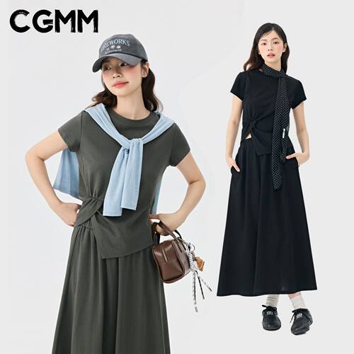 CGMM/橱柜密码巨好看小个子套装显瘦不规则设计短袖半身裙套装