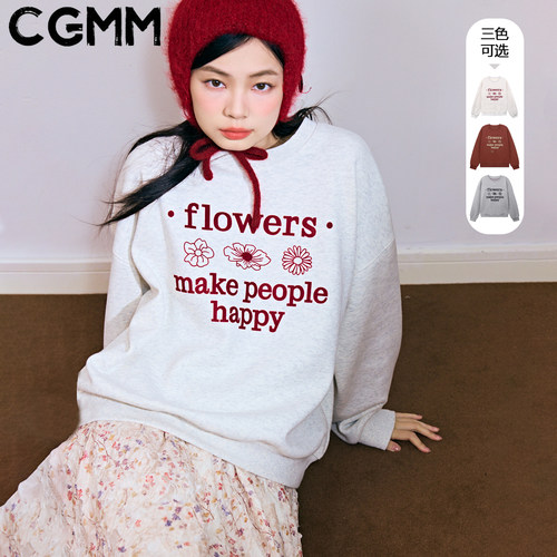 CGMM/橱柜密码秋冬新款花朵字母慵懒风卫衣宽松加绒上衣DSOMB5257