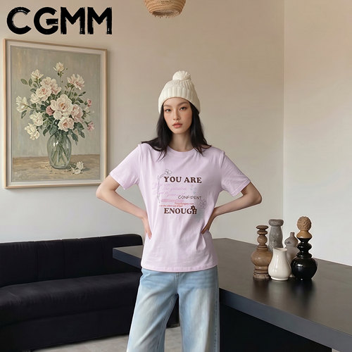 橱柜密码温柔风印花短袖T恤女