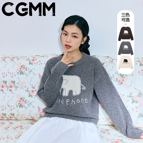 CGMM/橱柜密码秋冬新款小象提花设计休闲针织衫百搭毛衣DSOMB5266