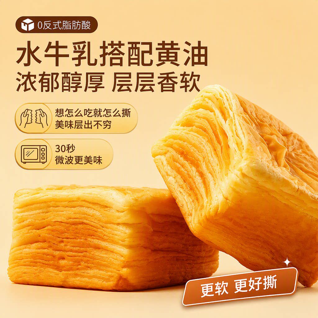 黄油水牛乳千层吐司手撕面包水牛奶小零食早餐奶香手工多规格